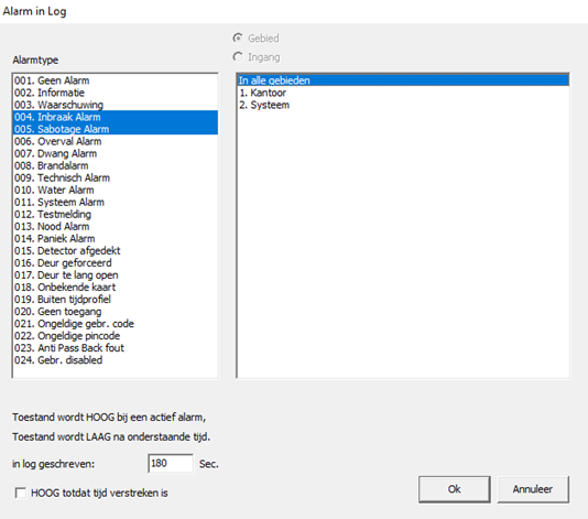 Voorwaarde alarm in log